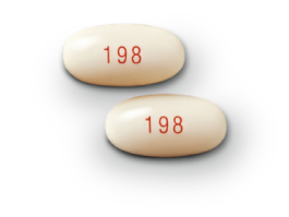 Two round white 198 mg BID JATENZO® softgel capsules, 396 mg BID treatment.