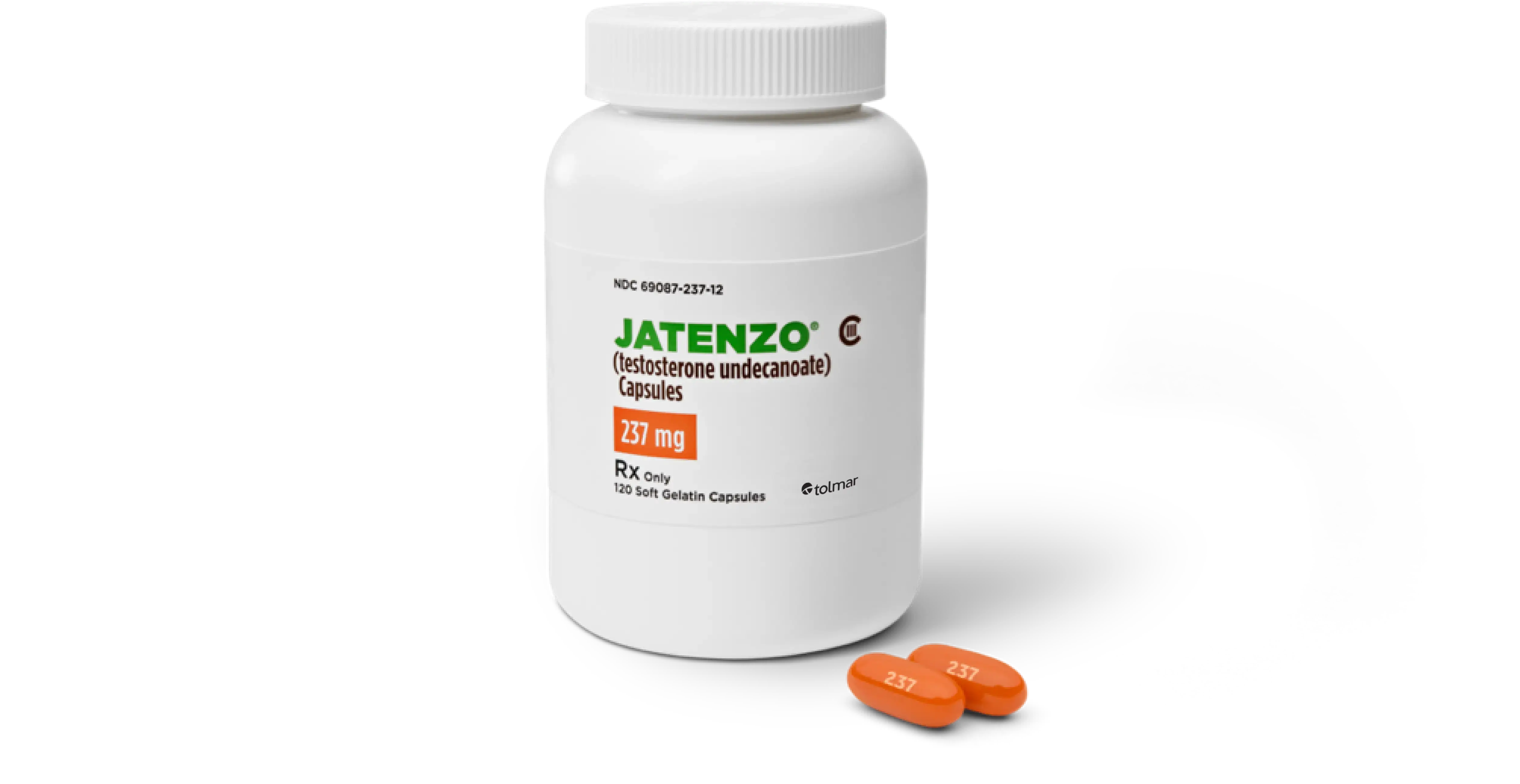 White pill bottle of JATENZO®.
